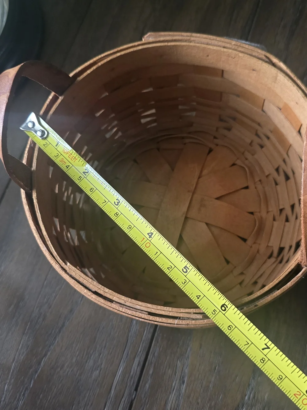 Longaberger Natural Wood Basket with Brown Leather Handles Circa 99', 93'